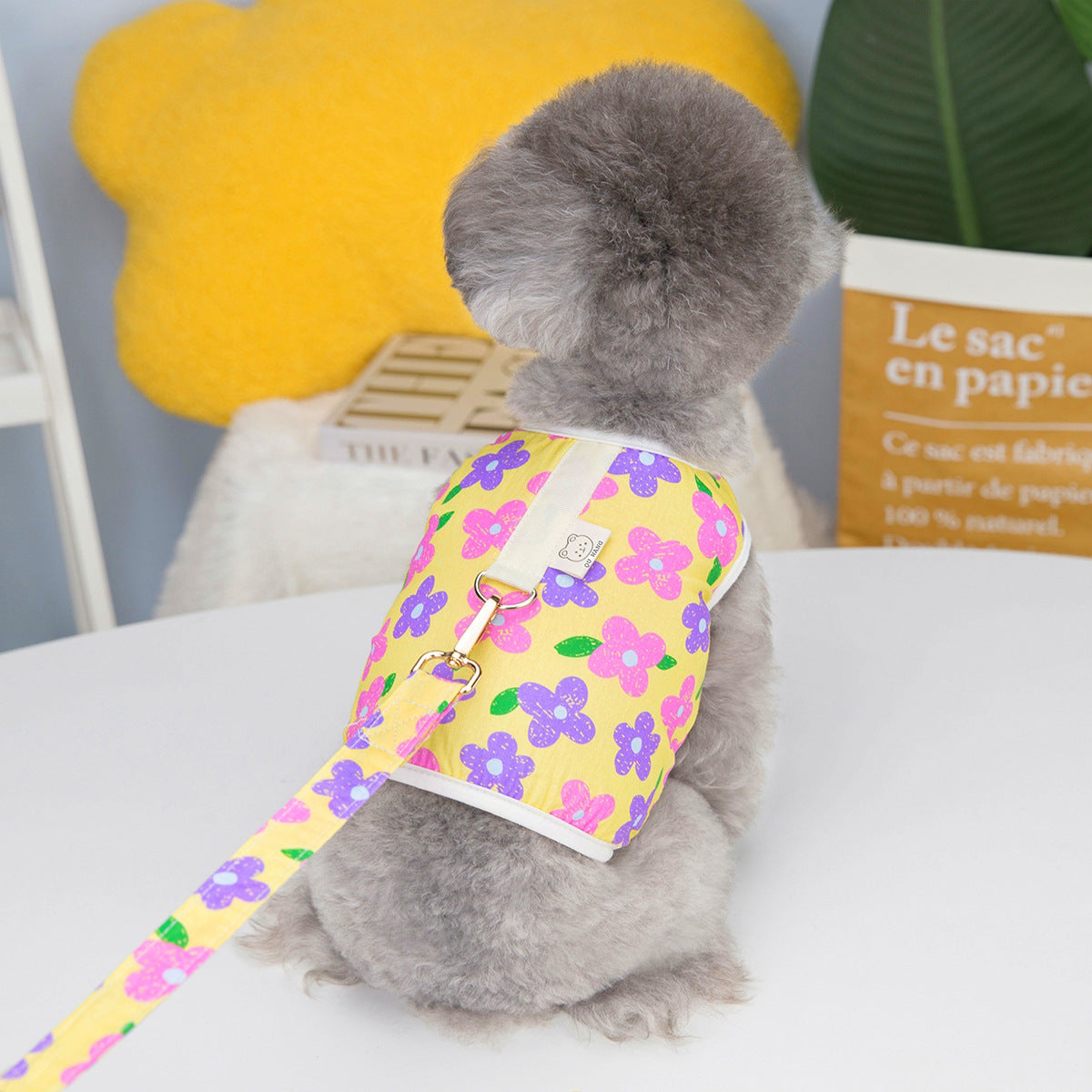 Floral Dog Harness Shirt with Built-In Leash Ring