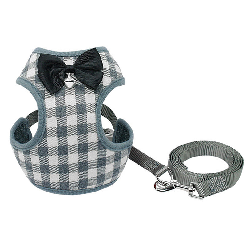 Checkered Bowtie Harness and Leash Set for Dogs