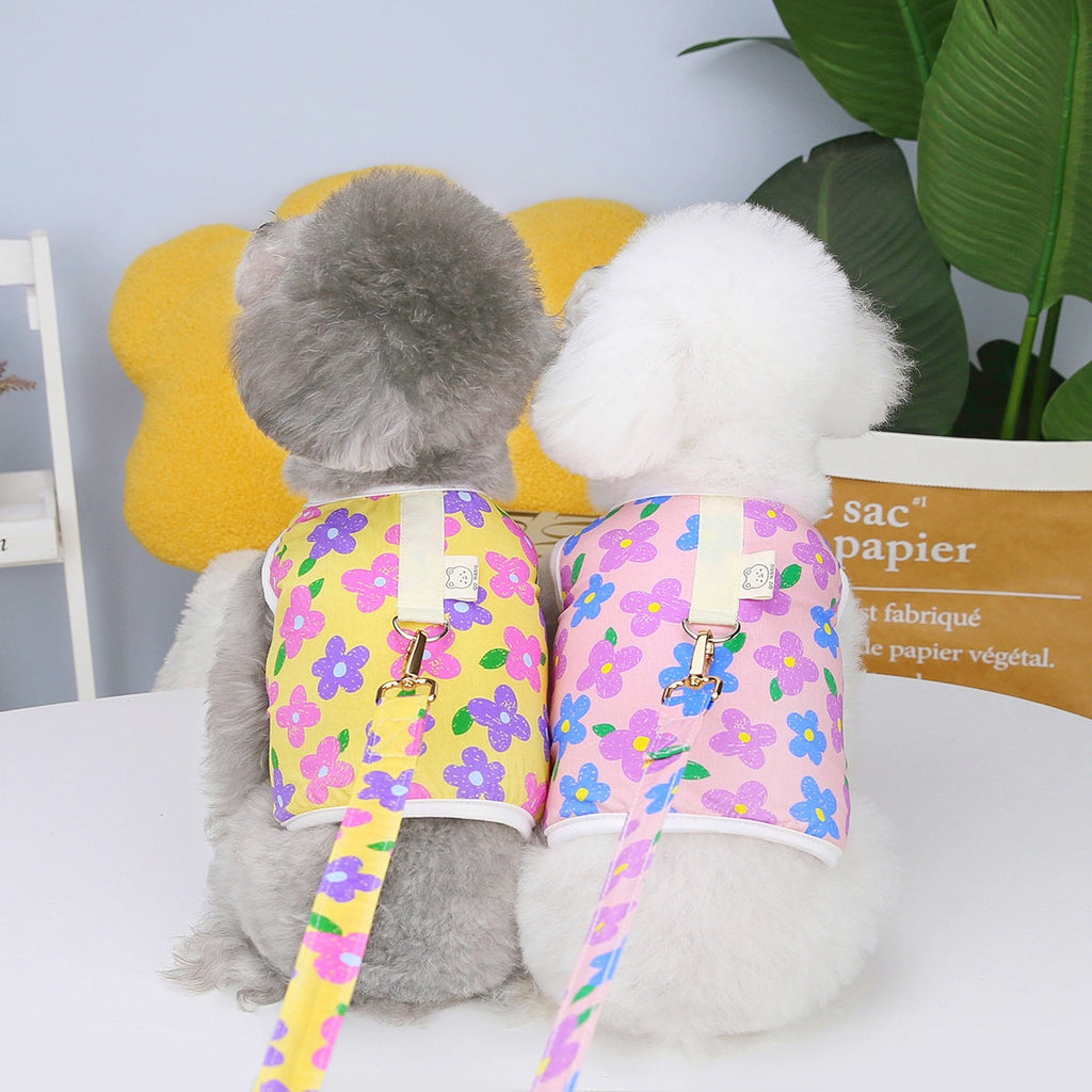 Floral Dog Harness Shirt with Built-In Leash Ring