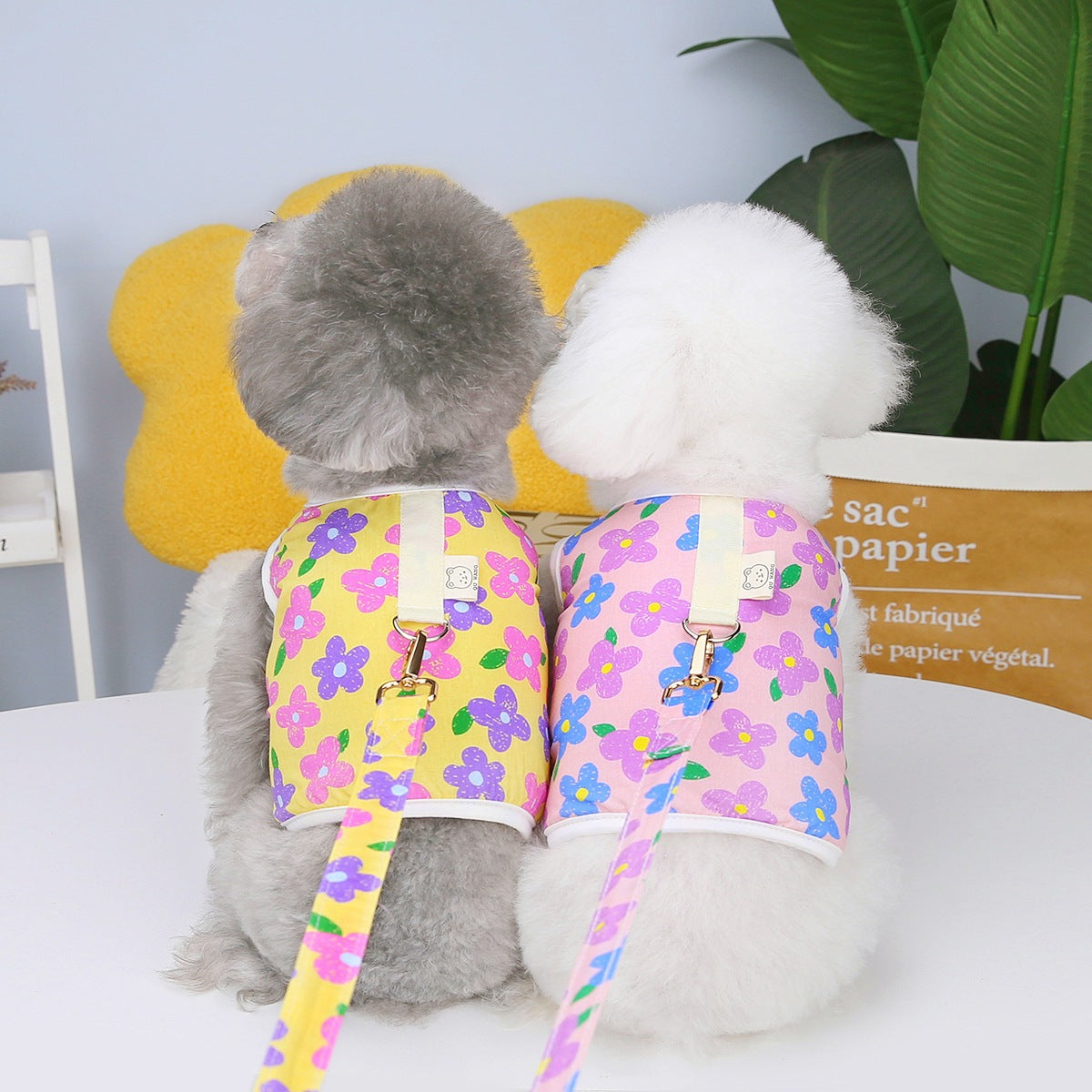 Floral Dog Harness Shirt with Built-In Leash Ring