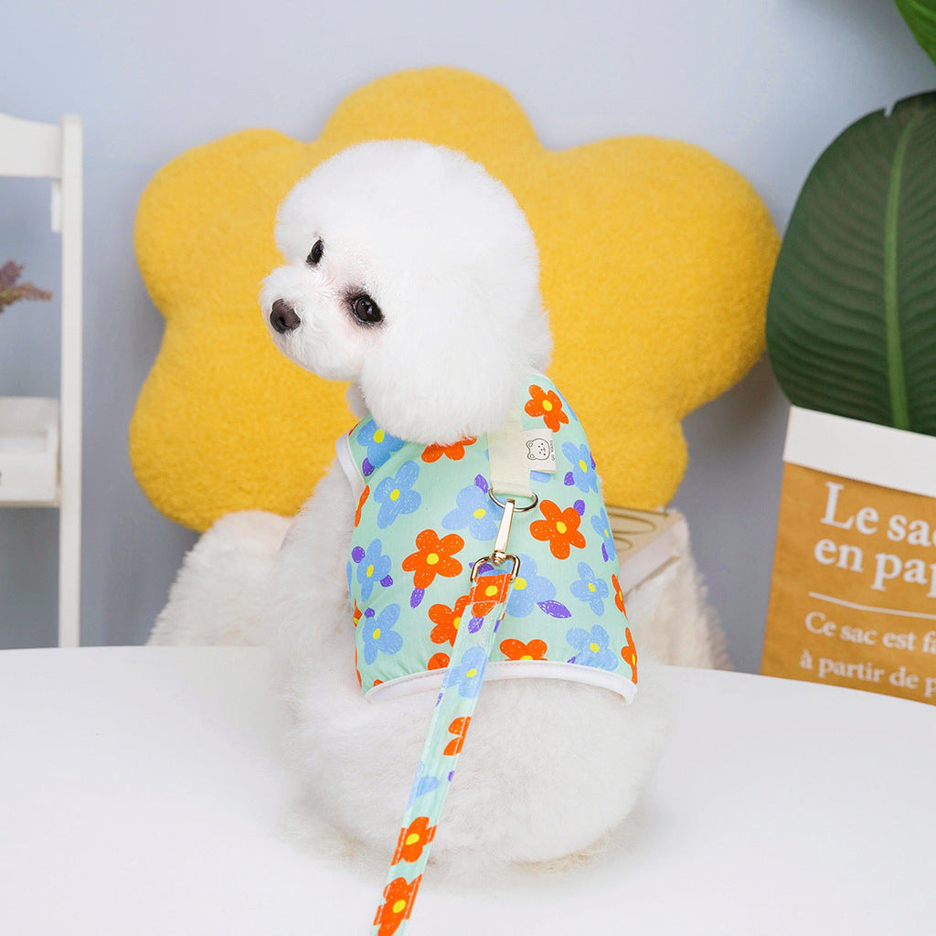 Floral Dog Harness Shirt with Built-In Leash Ring