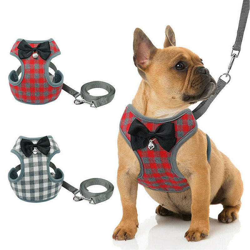Checkered Bowtie Harness and Leash Set for Dogs