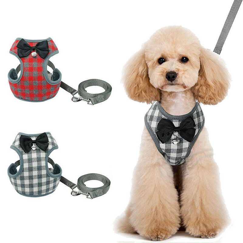 Checkered Bowtie Harness and Leash Set for Dogs