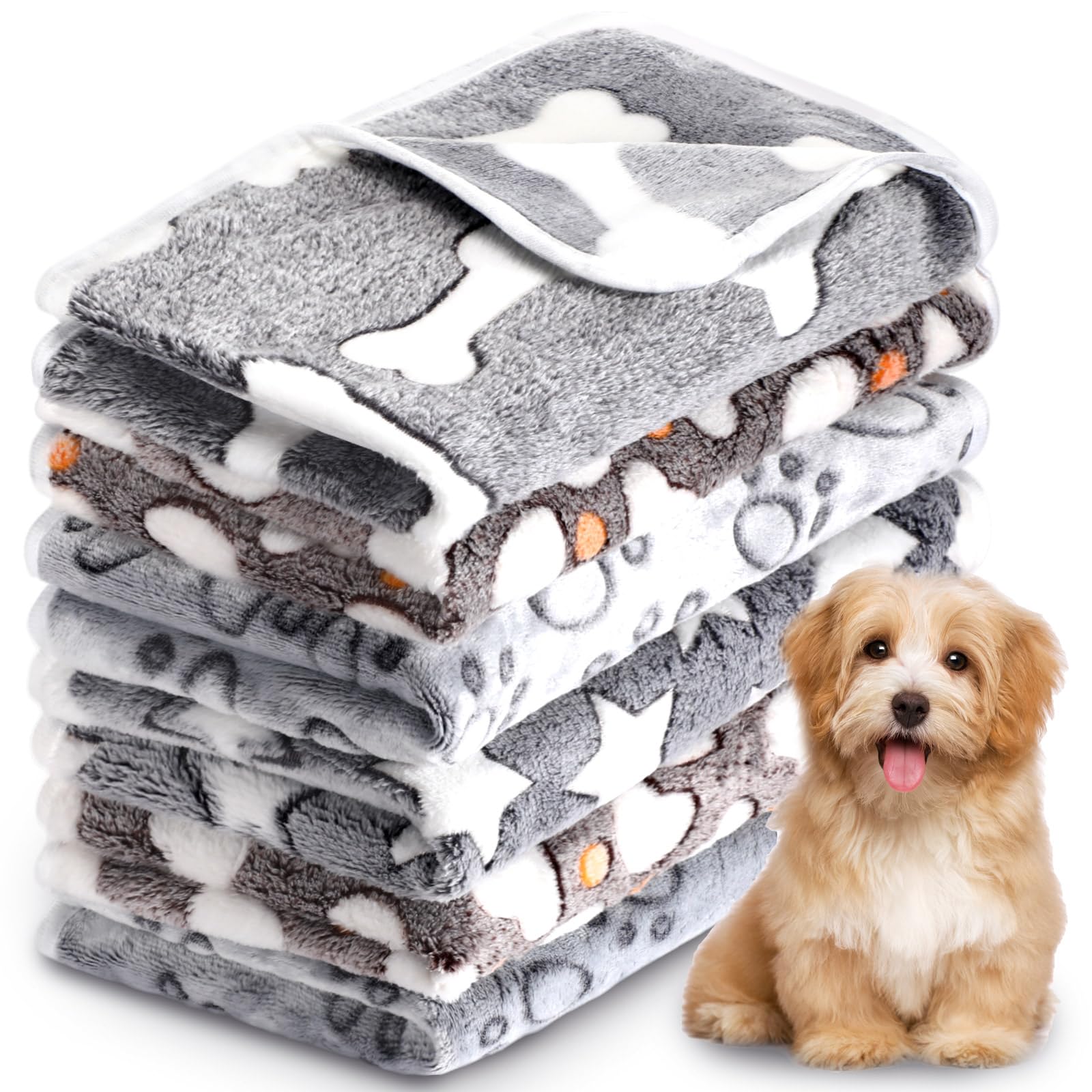 Soft Flannel Puppy Blankets, 6 Pack