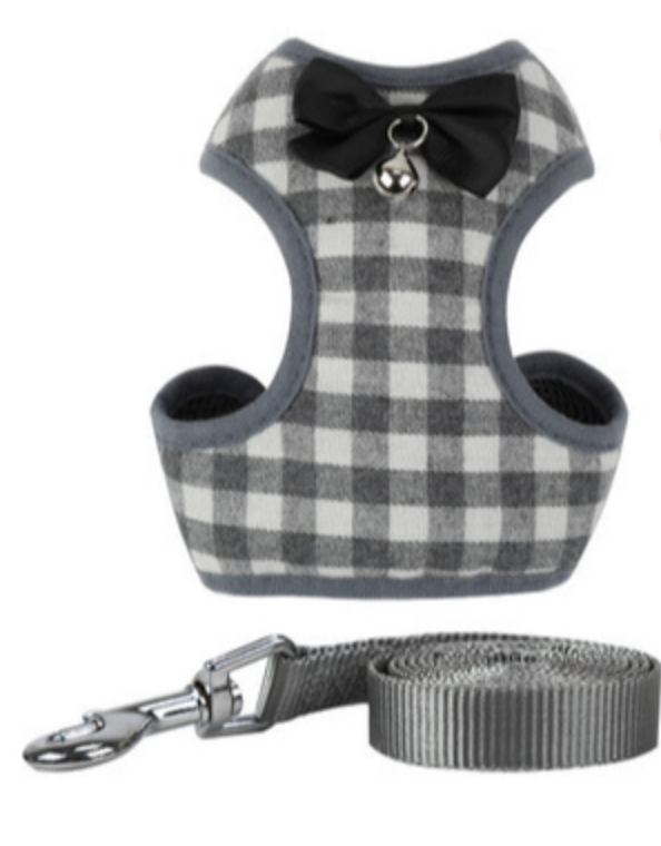 Checkered Bowtie Harness and Leash Set for Dogs