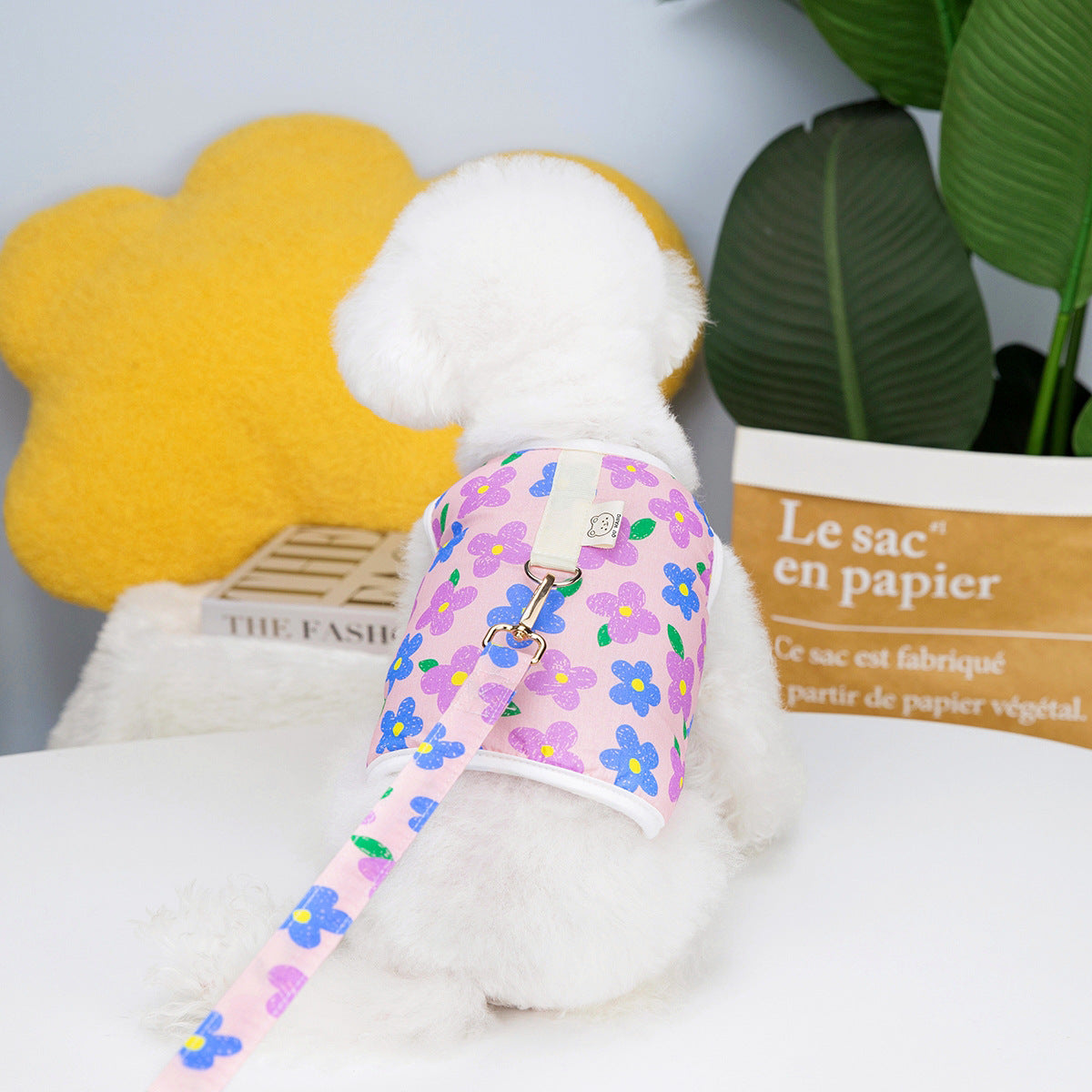 Floral Dog Harness Shirt with Built-In Leash Ring