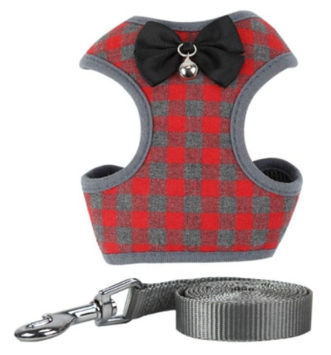 Checkered Bowtie Harness and Leash Set for Dogs
