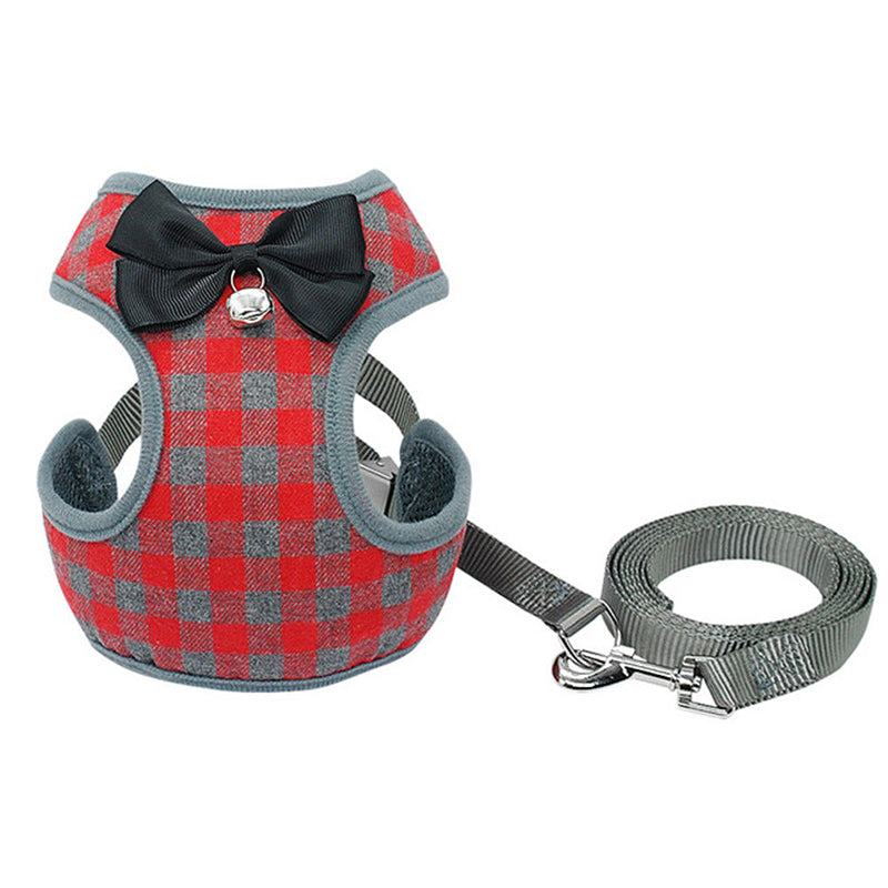 Checkered Bowtie Harness and Leash Set for Dogs